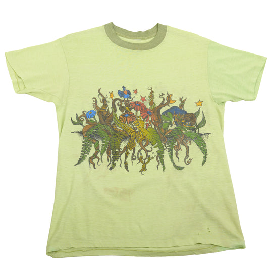 1970’s Lime Green Trippy Fauna & Critters “Surf” Tee
